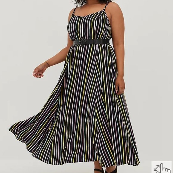 torrid Dresses & Skirts - NWOT Torrid 3X Maxi Trapeze Dress Black Multi-Color Stripes Sundress Sleeveless
